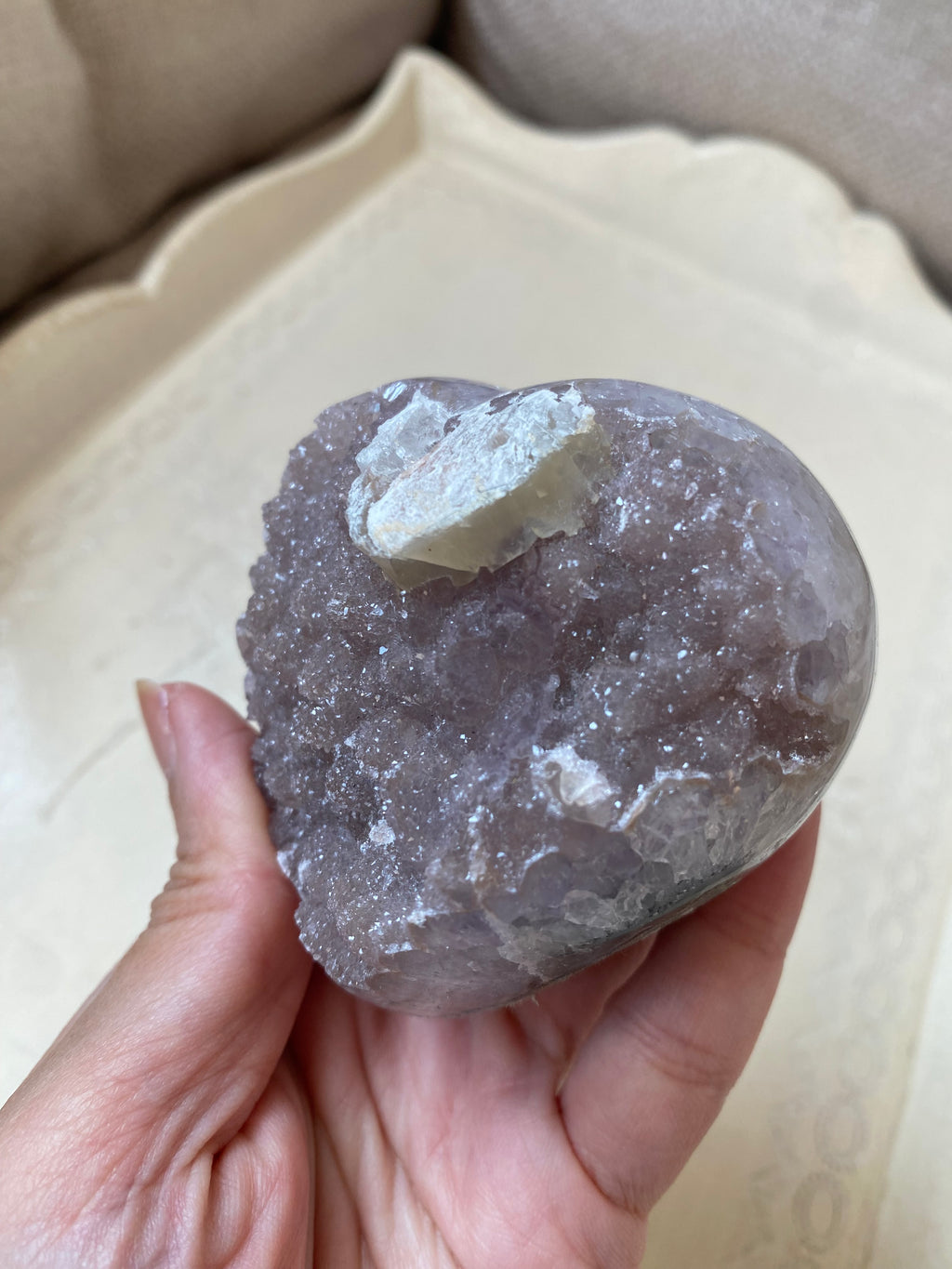 Rainbow Amethyst Druzy heart with calcite