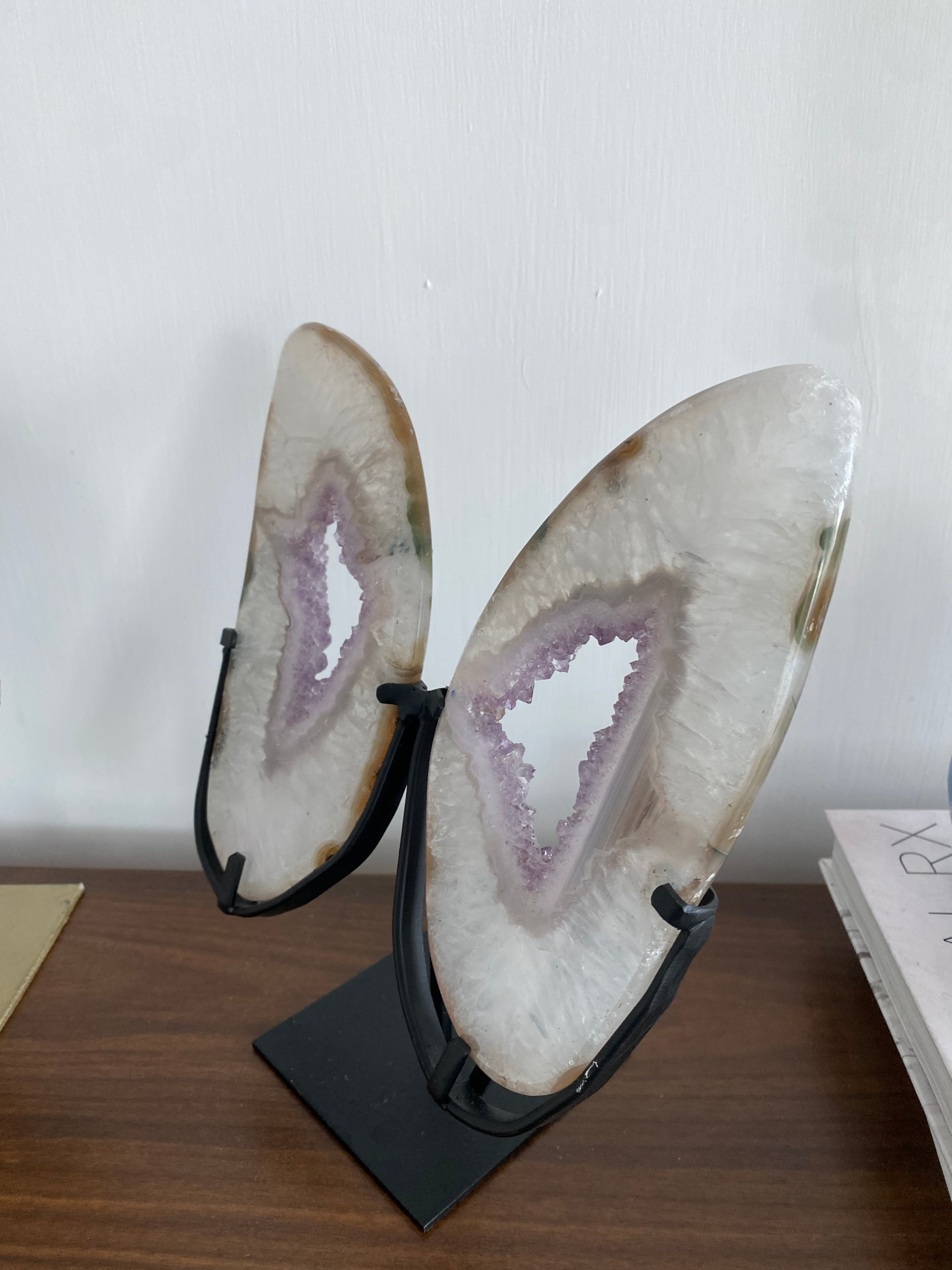 Agate geode butterfly on stand