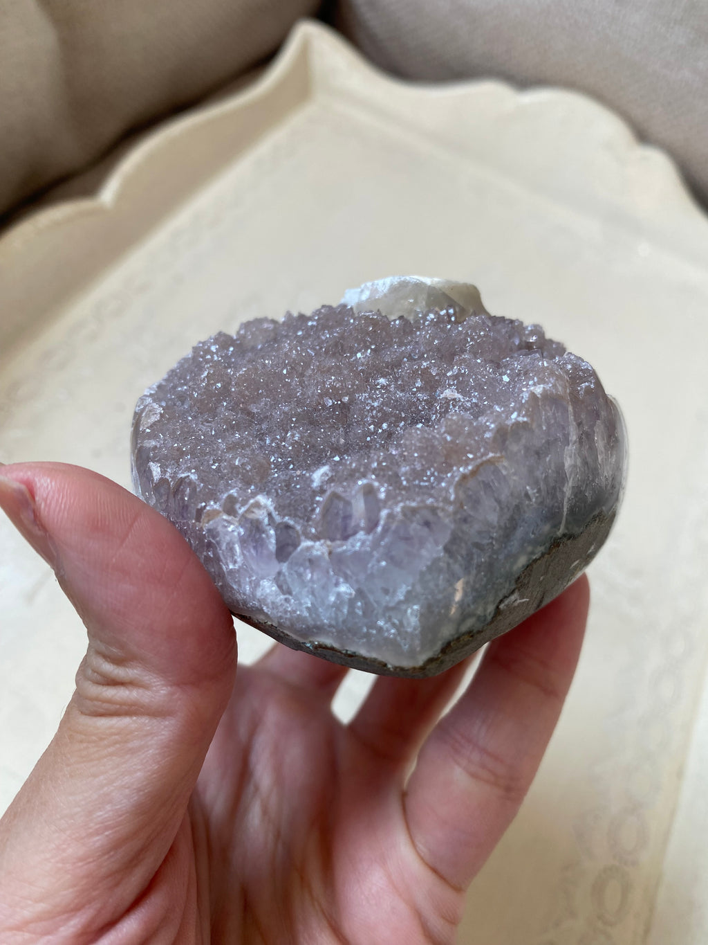 Rainbow Amethyst Druzy heart with calcite