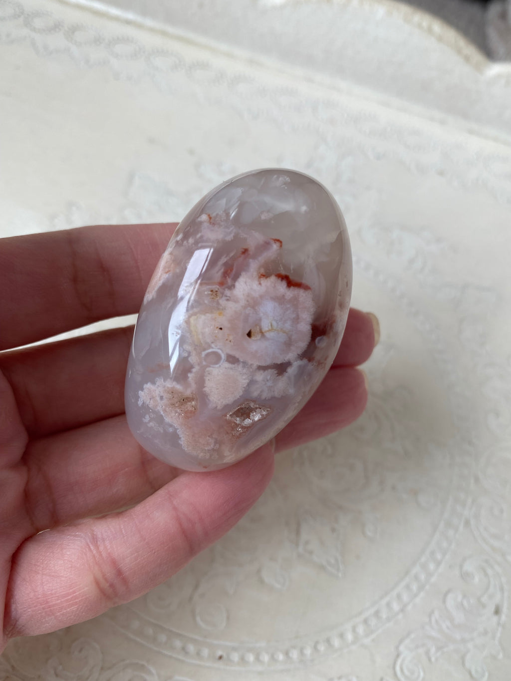 Flower Agate Palm Stone