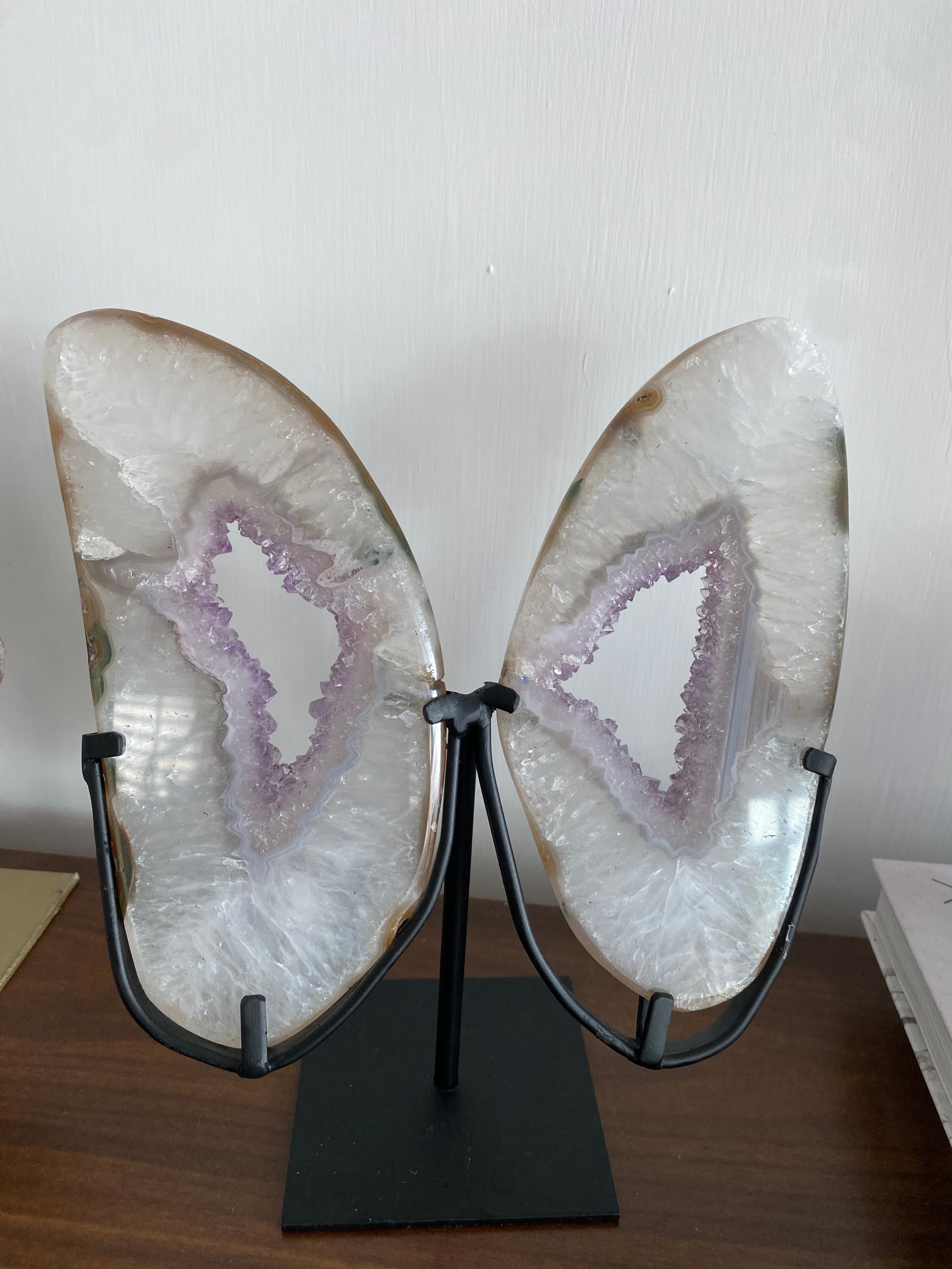 Agate geode butterfly on stand