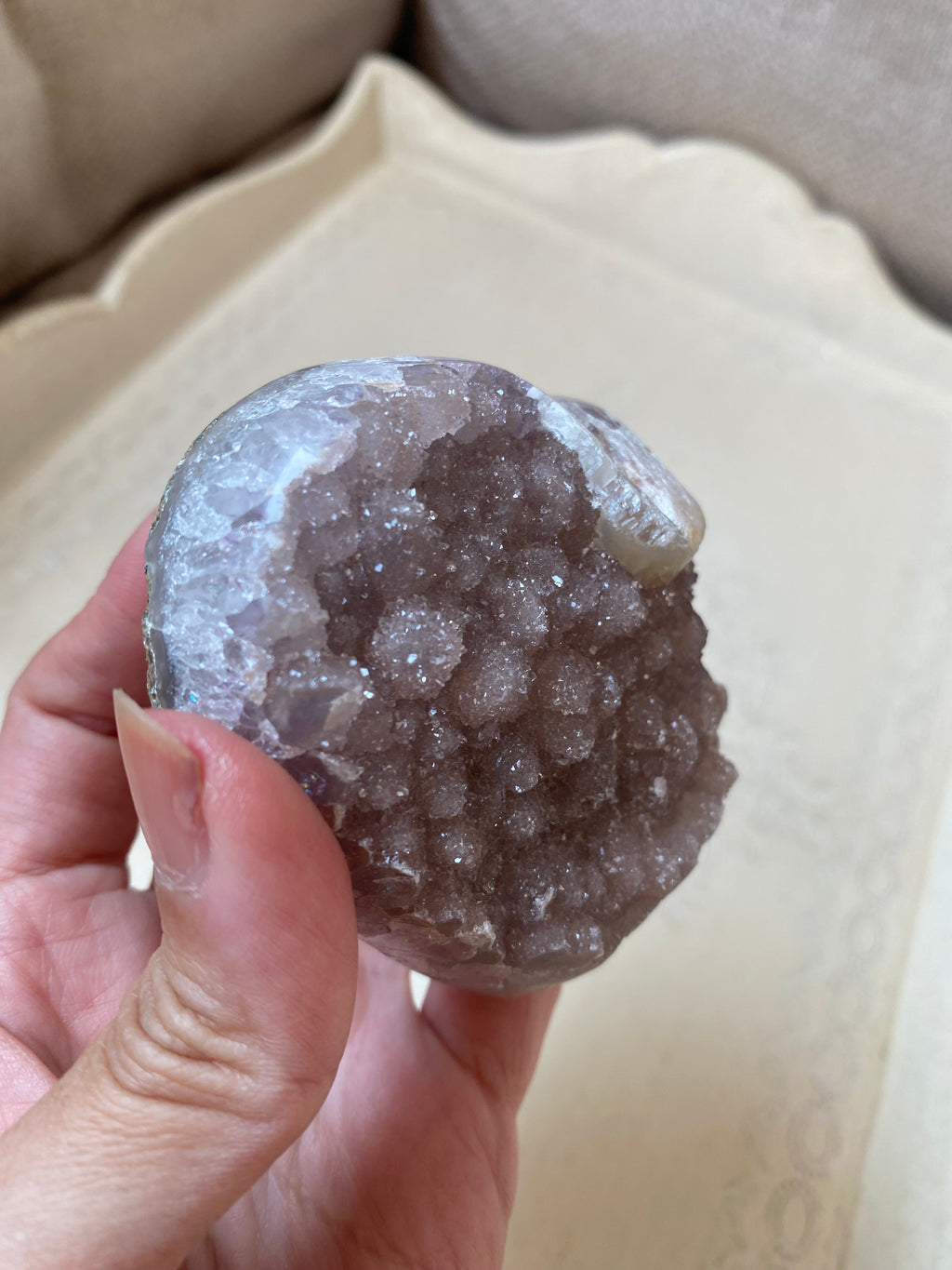 Rainbow Amethyst Druzy heart with calcite