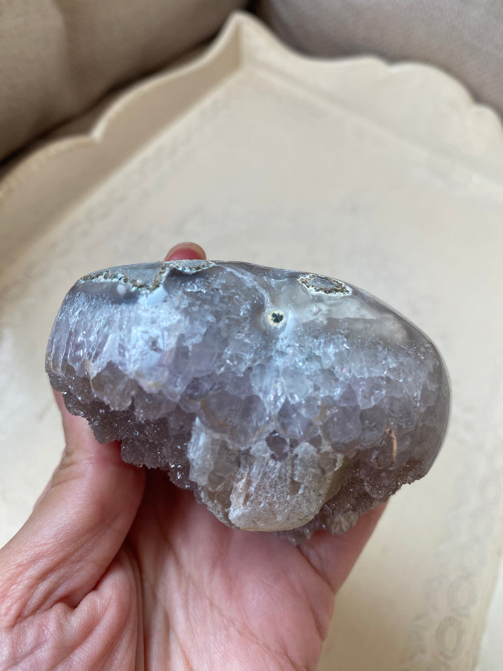 Rainbow Amethyst Druzy heart with calcite