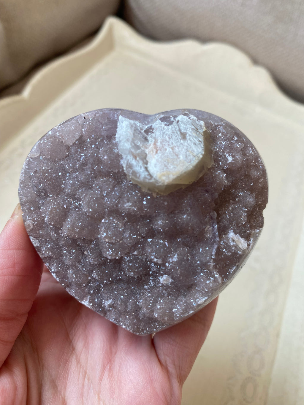 Rainbow Amethyst Druzy heart with calcite