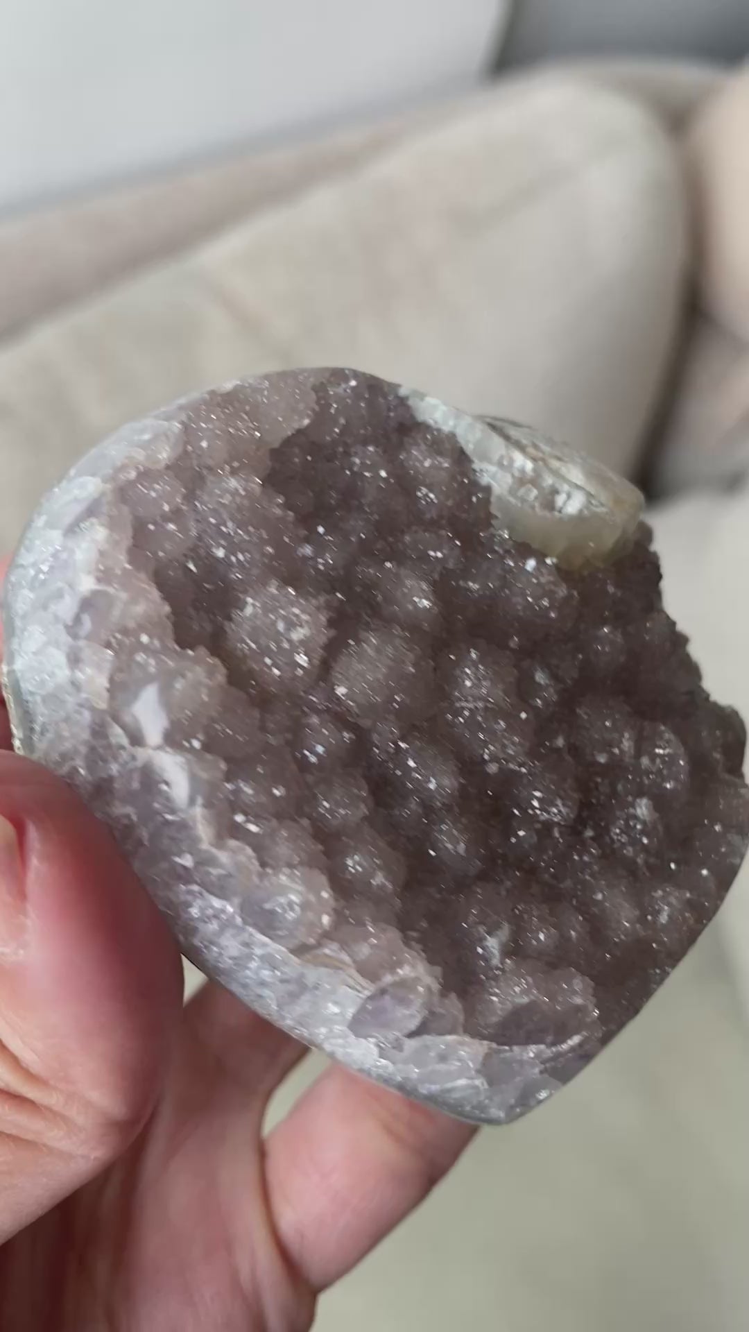 Rainbow Amethyst Druzy heart with calcite